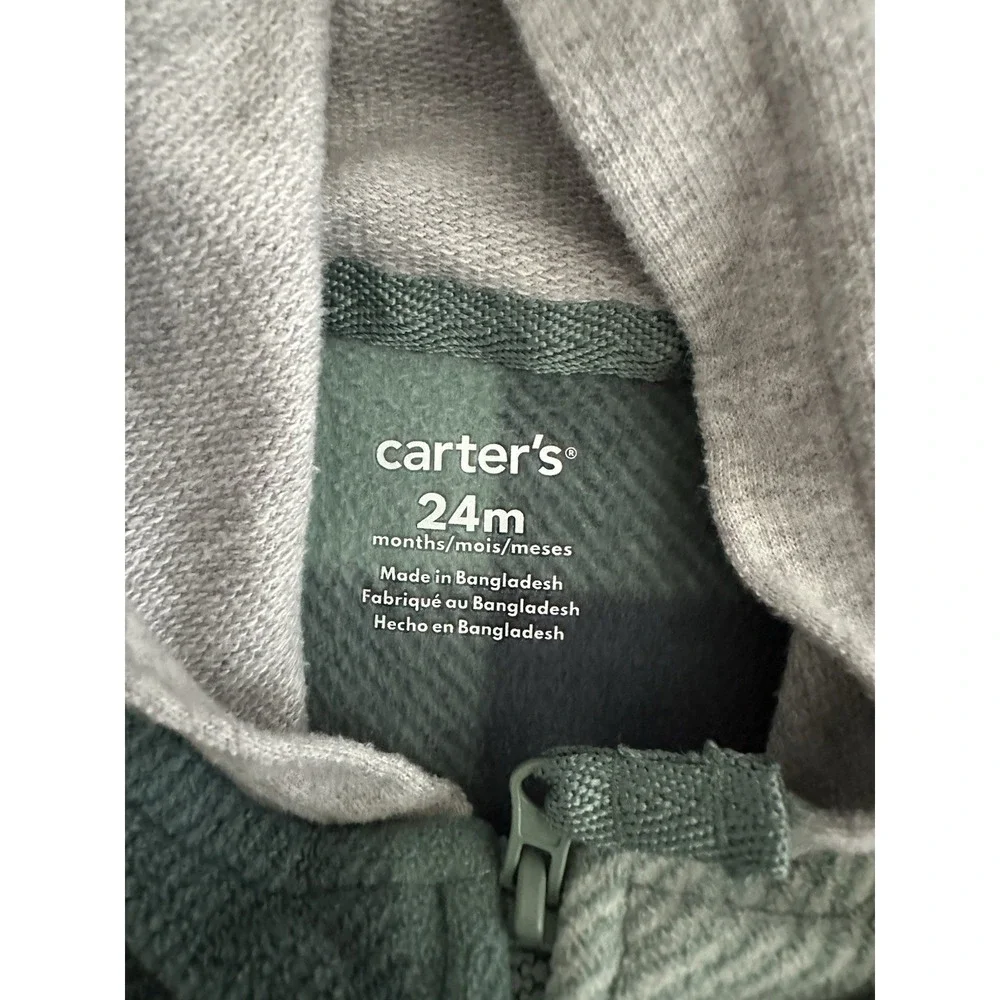 Carter's Plaid Fleece Hooded One Piece Sleepwear Green Blue Gray 24 Months